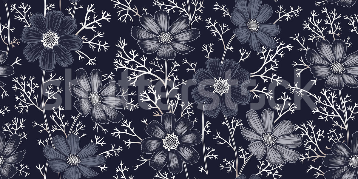 Grand Flowers, Blue Mural Wallpaper - pure wallpaper artwork