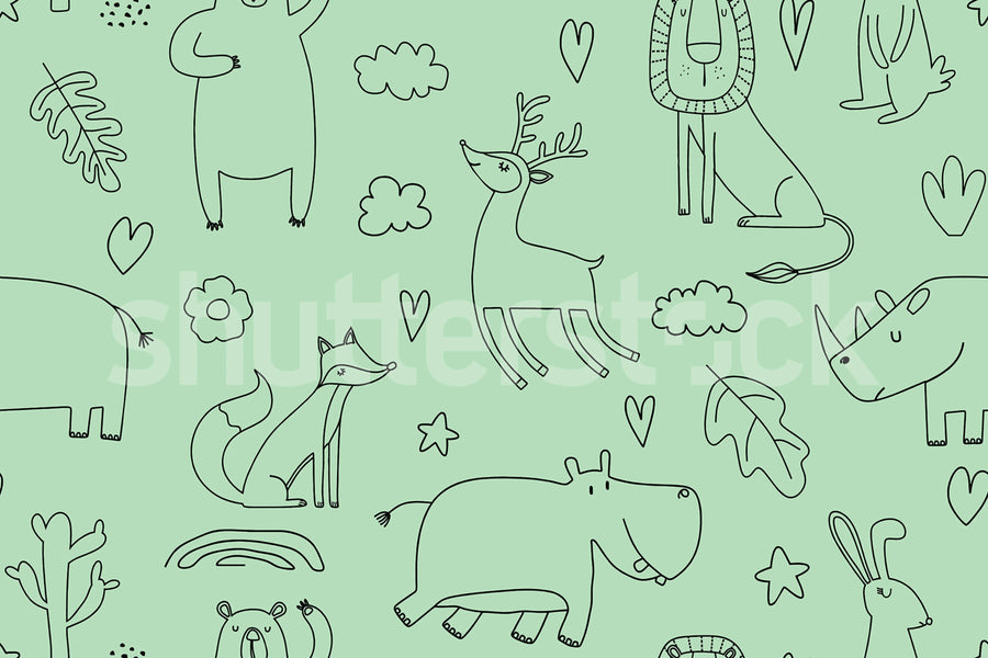 Sketches, Green Mural Wallpaper