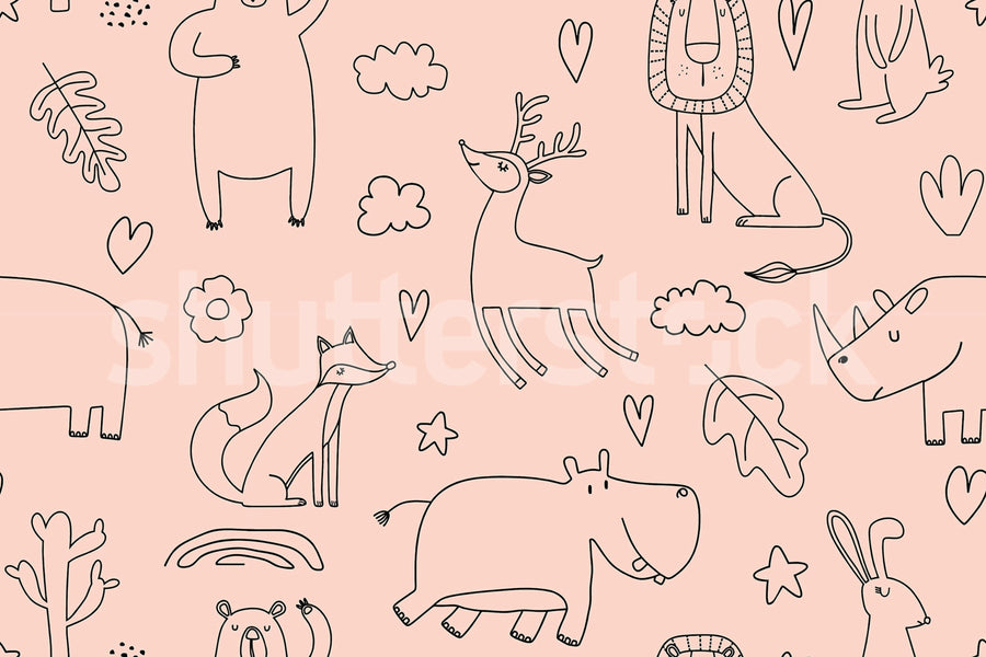 Sketches, Pink Mural Wallpaper