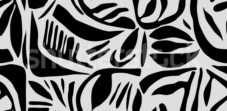 Abstract Leafs, Black & White Mural Wallpaper