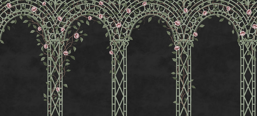 Poetic Trellis, Black Mural Wallpaper