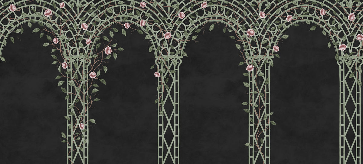 Poetic Trellis, Black Mural Wallpaper - pure wallpaper artwork