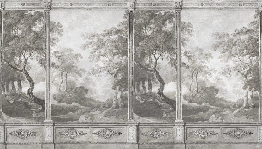 Woodland Panels, Gray Mural Wallpaper