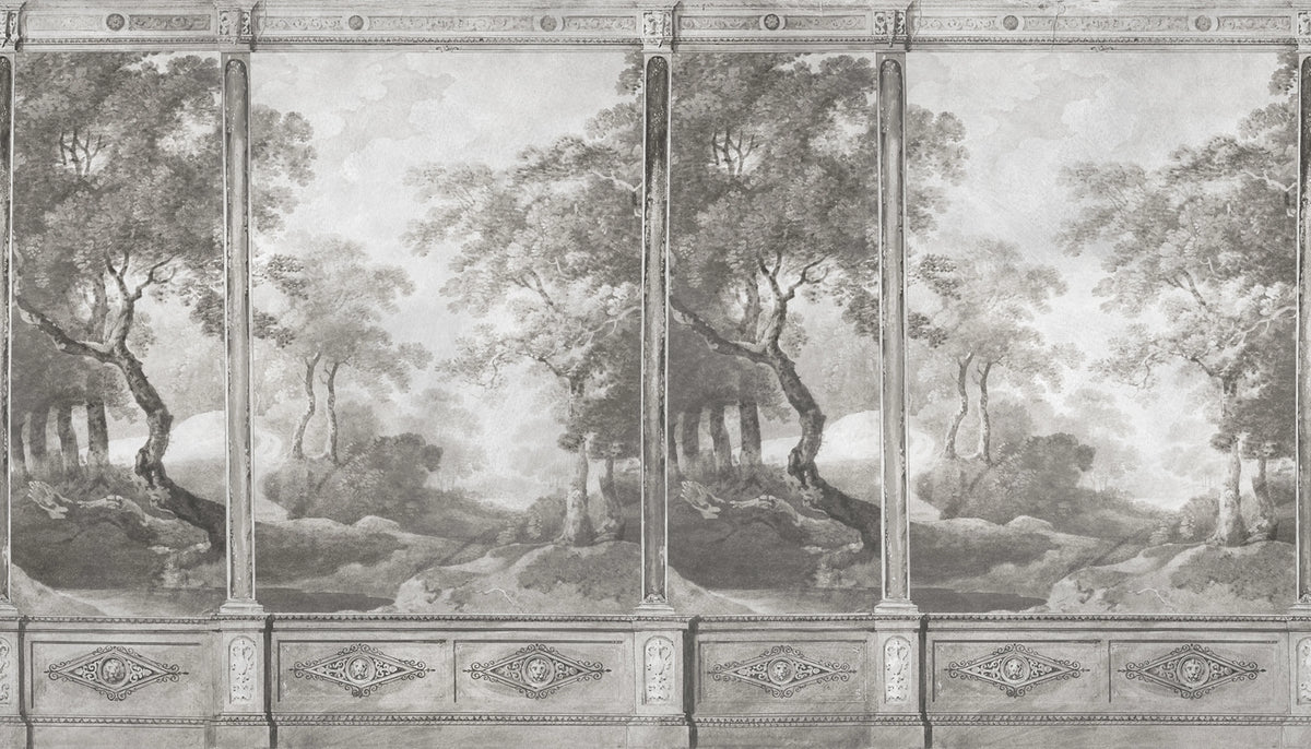 Woodland Panels, Gray Mural Wallpaper - pure wallpaper artwork