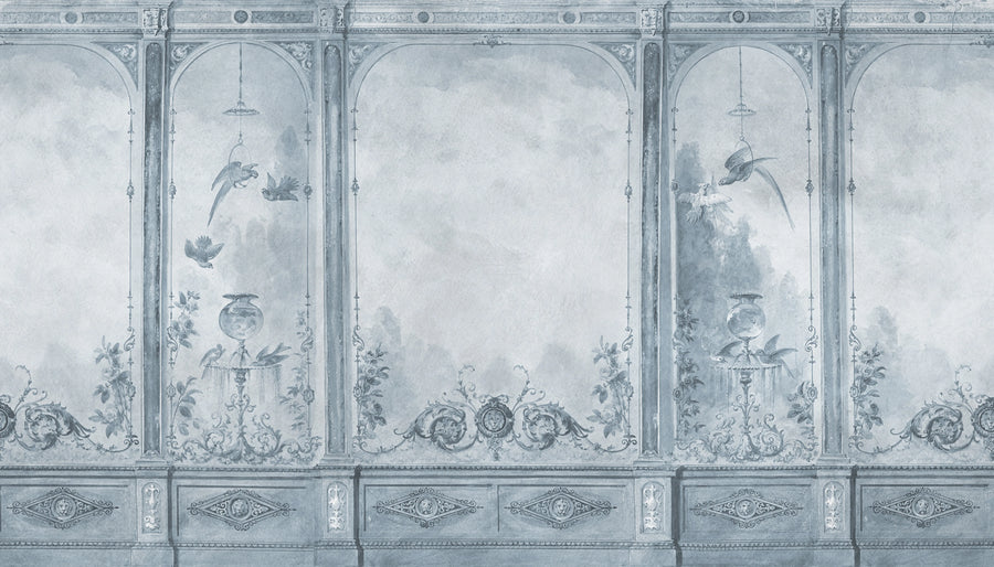 Poetic Panels, Blue Mural Wallpaper