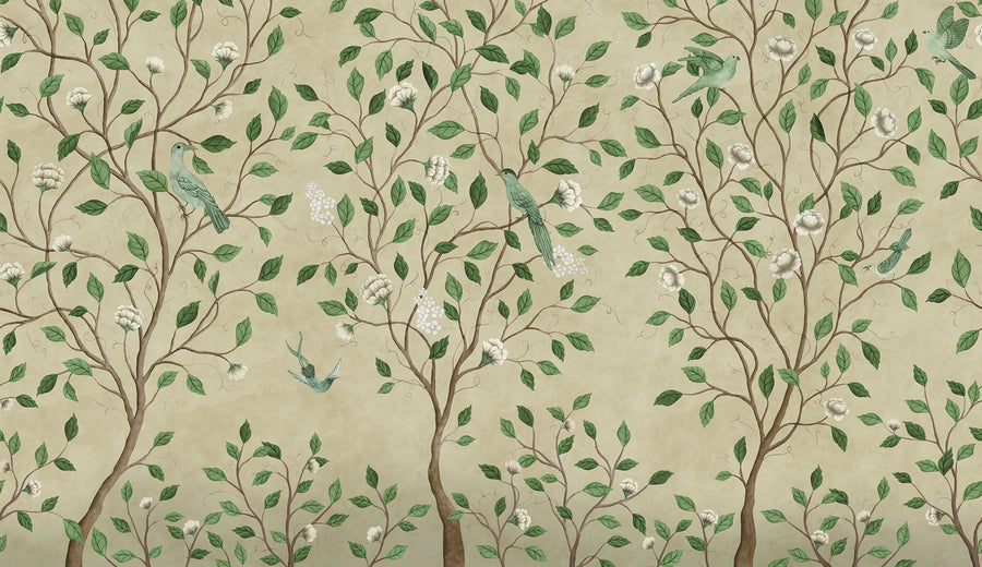 Chinoiserie Dream, Beige Mural Wallpaper