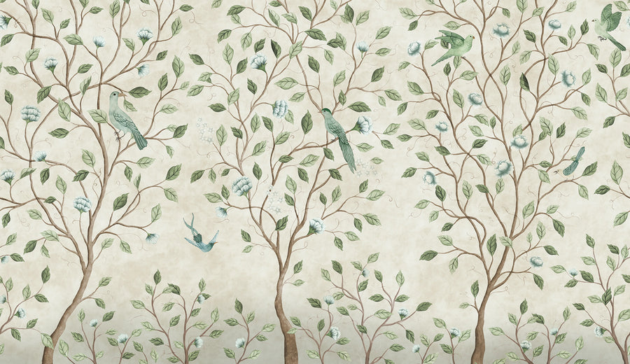 Chinoiserie Dream, Light Green Mural Wallpaper