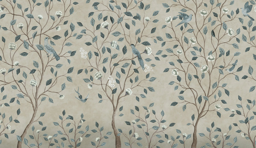 Chinoiserie Dream, Blue Mural Wallpaper