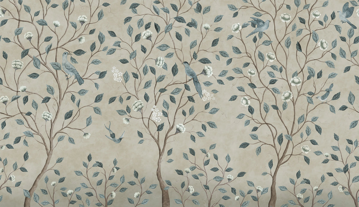 Chinoiserie Dream, Blue Mural Wallpaper - pure wallpaper artwork