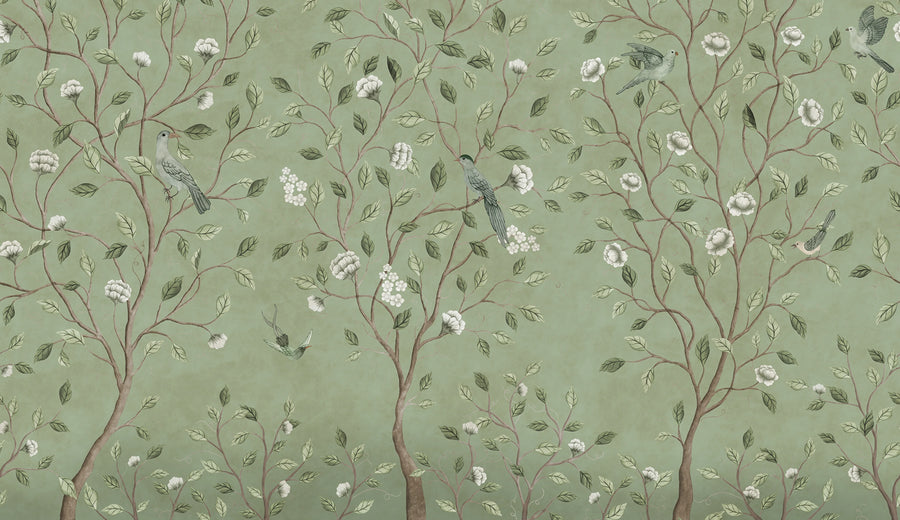 Chinoiserie Dream, Green Mural Wallpaper