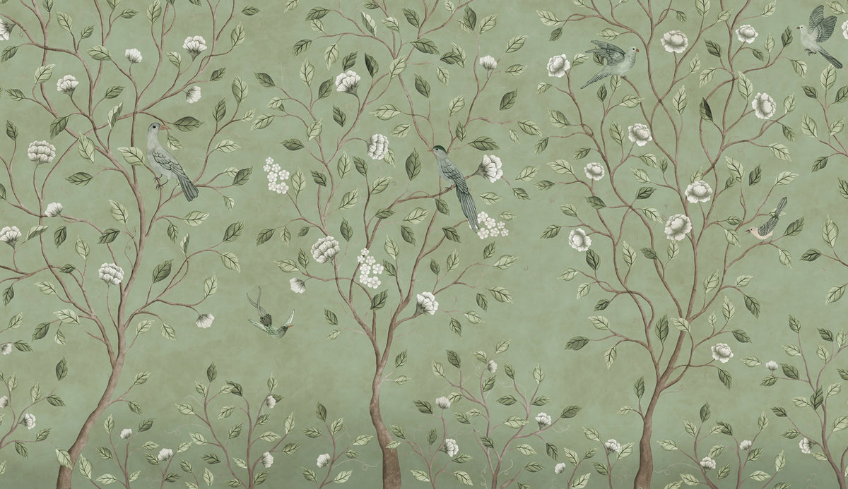 Chinoiserie Dream, Green Mural Wallpaper - pure wallpaper artwork