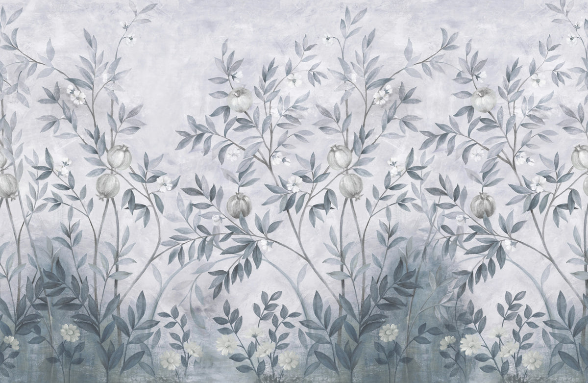 Pome Greenery, Blue Mural Wallpaper - pure wallpaper artwork