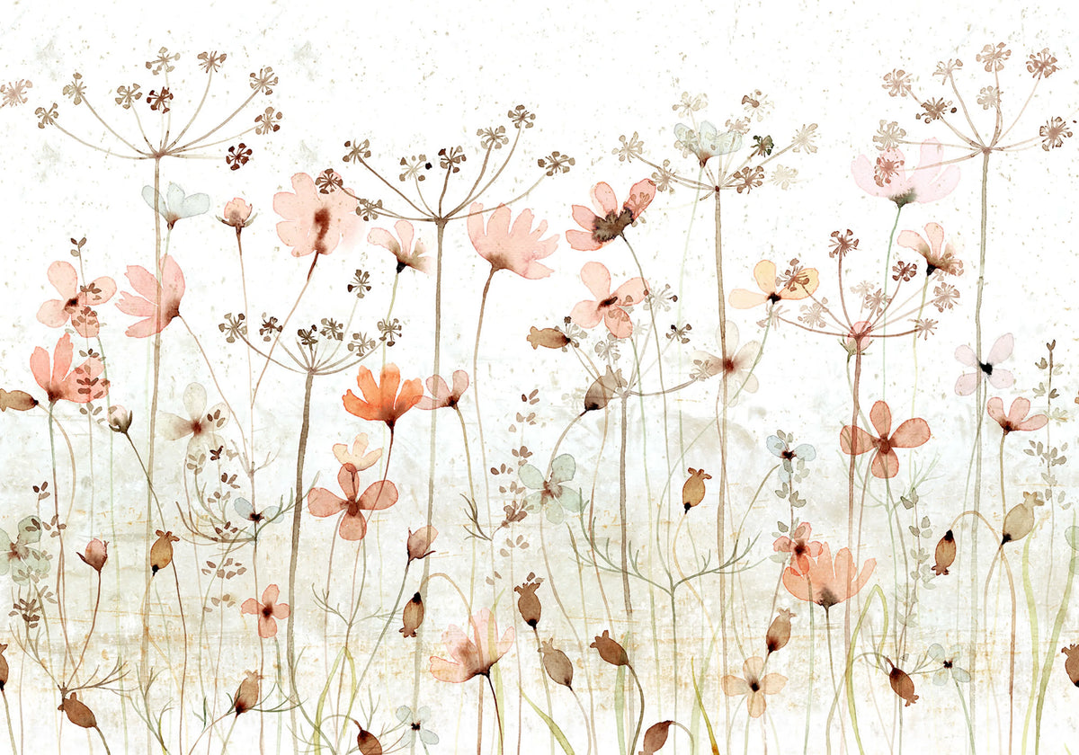 Dreamy Meadow, Red Mural Wallpaper - pure wallpaper artwork