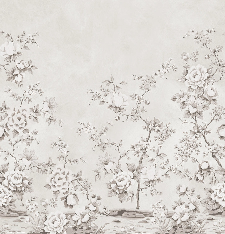 Floral Chinoiserie, Gray Mural Wallpaper