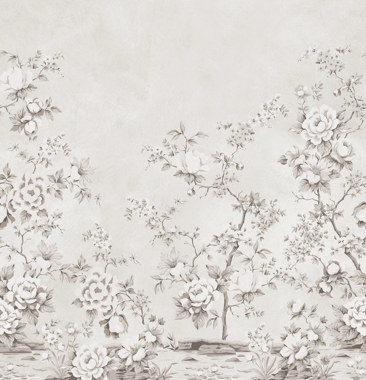 Floral Chinoiserie, Gray Mural Wallpaper - pure wallpaper artwork