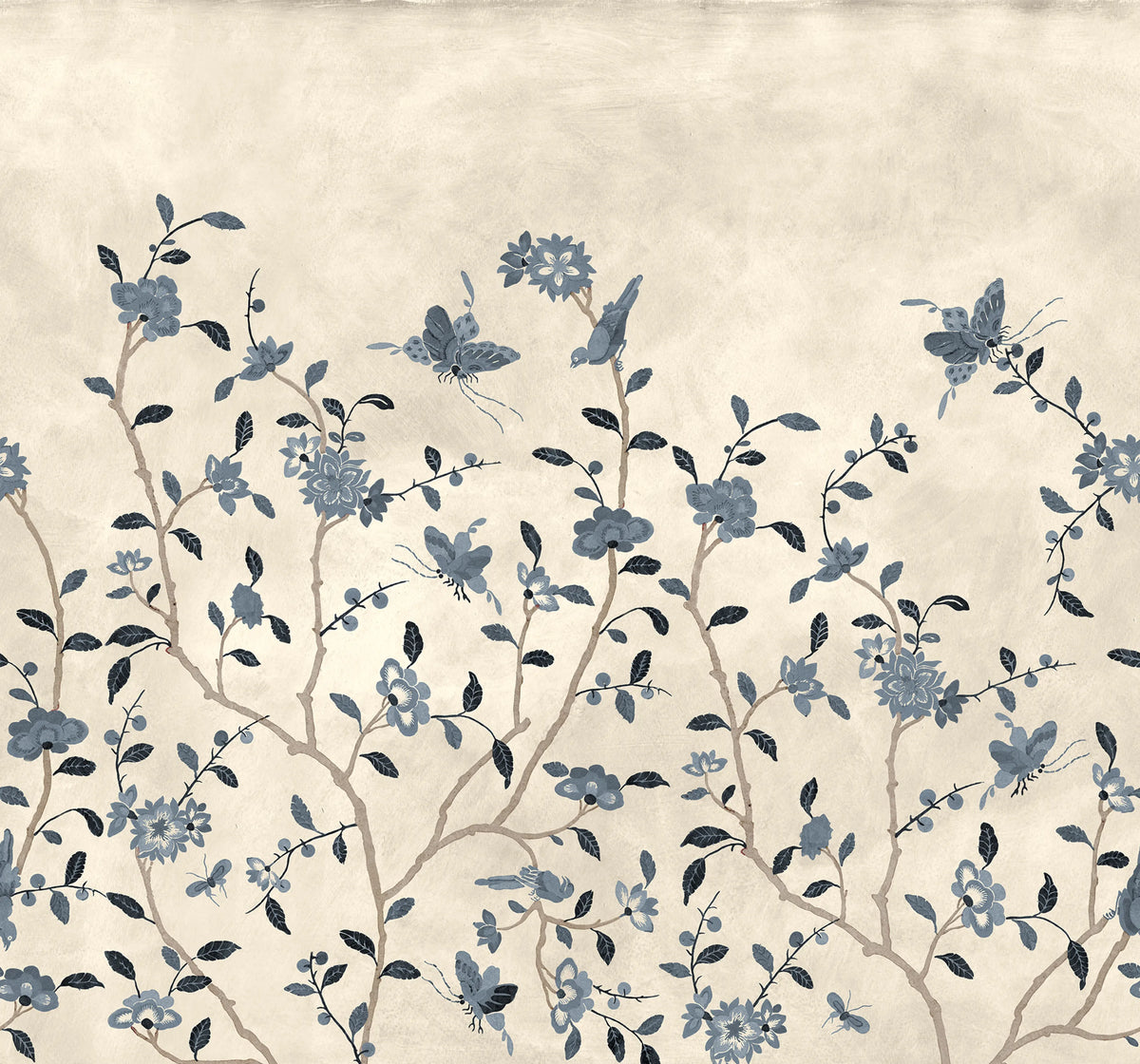 Whispering Petals, Blue Mural Wallpaper - pure wallpaper artwork