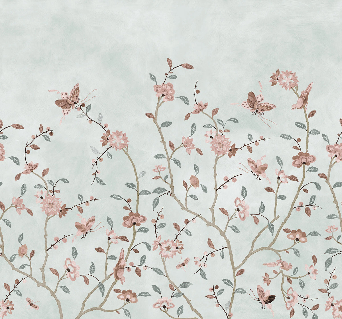 Whispering Petals, Light Blue Mural Wallpaper - pure wallpaper artwork