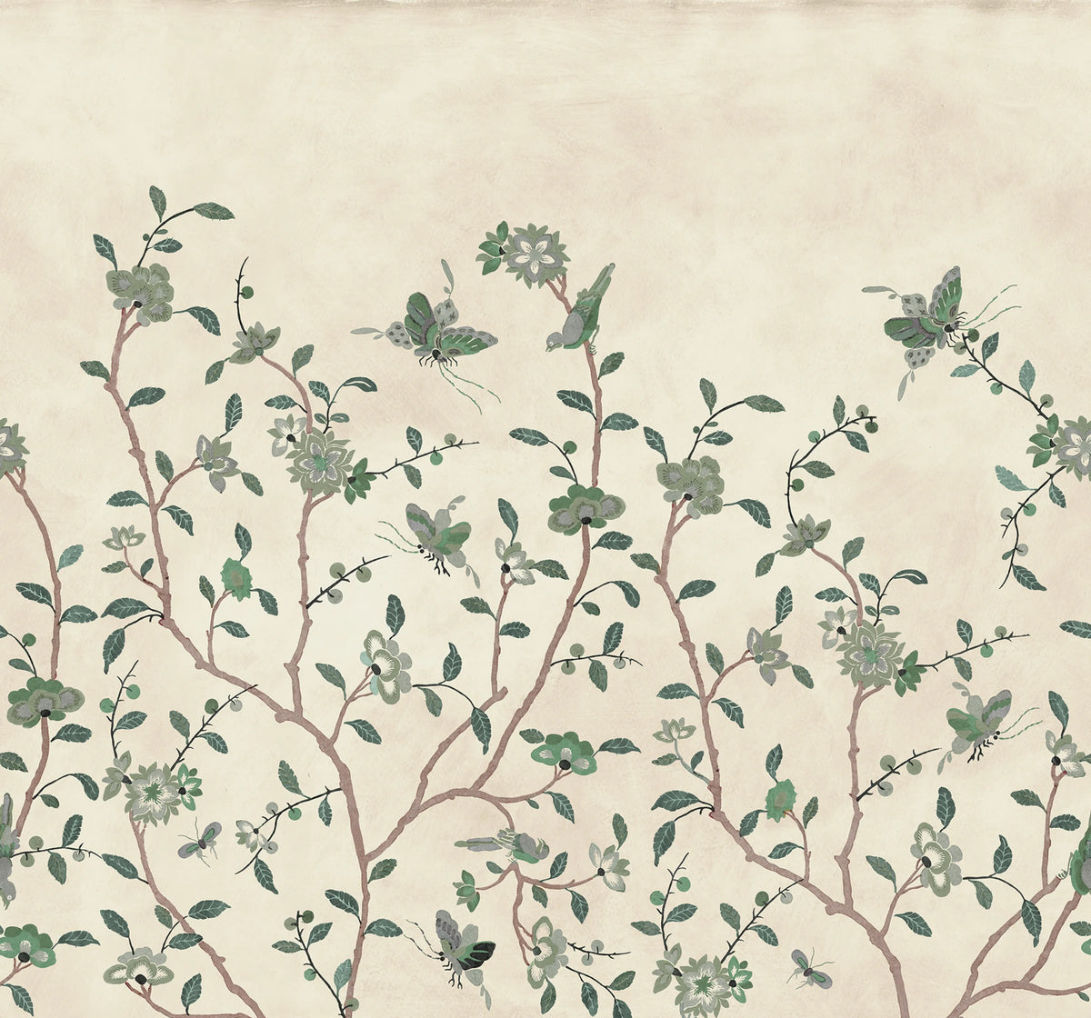 Whispering Petals, Green Mural Wallpaper - pure wallpaper artwork