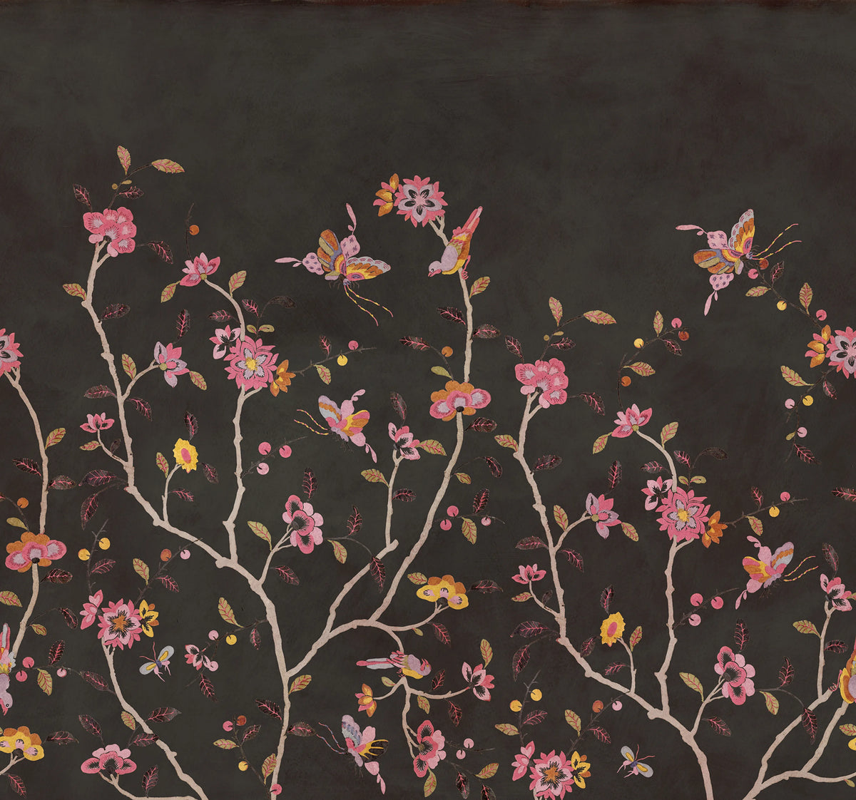 Whispering Petals, Black Mural Wallpaper - pure wallpaper artwork