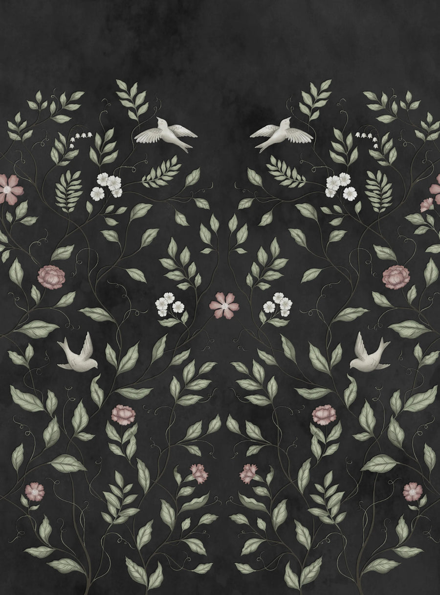 Serene Garden, Black Mural Wallpaper