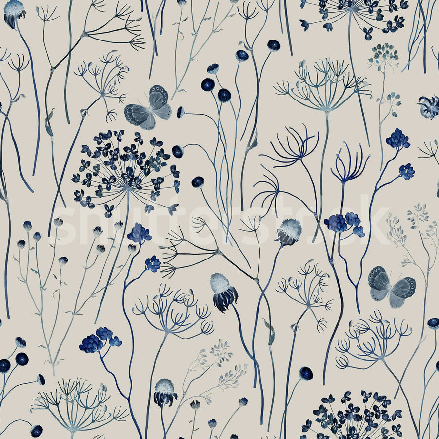 Flower Garden, Blue Mural Wallpaper
