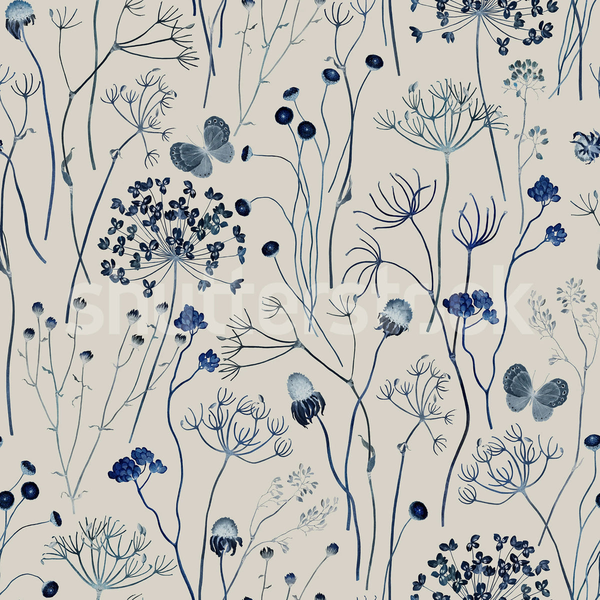 Flower Garden, Blue Mural Wallpaper - pure wallpaper artwork