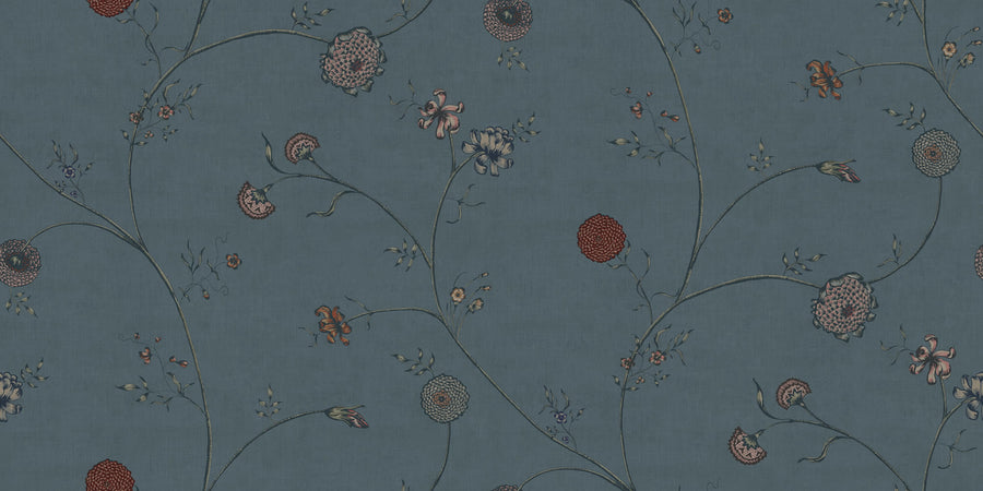 Grand Flower Thread, Blue Mural Wallpaper