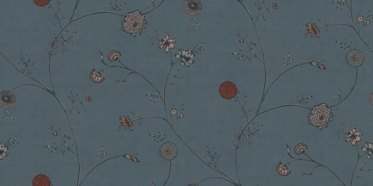 Grand Flower Thread, Blue Mural Wallpaper - pure wallpaper artwork