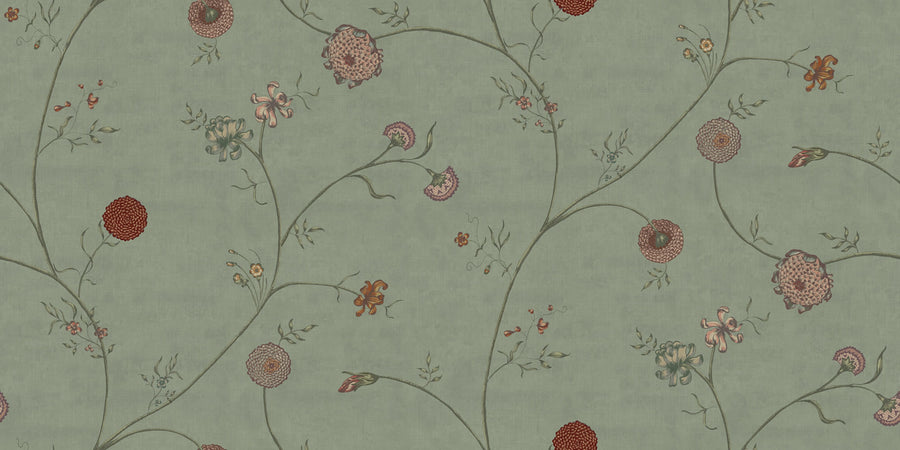 Grand Flower Thread, Green Mural Wallpaper