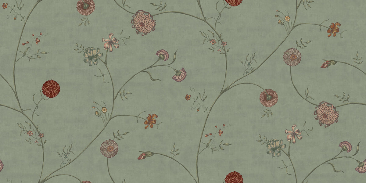 Grand Flower Thread, Green Mural Wallpaper - pure wallpaper artwork