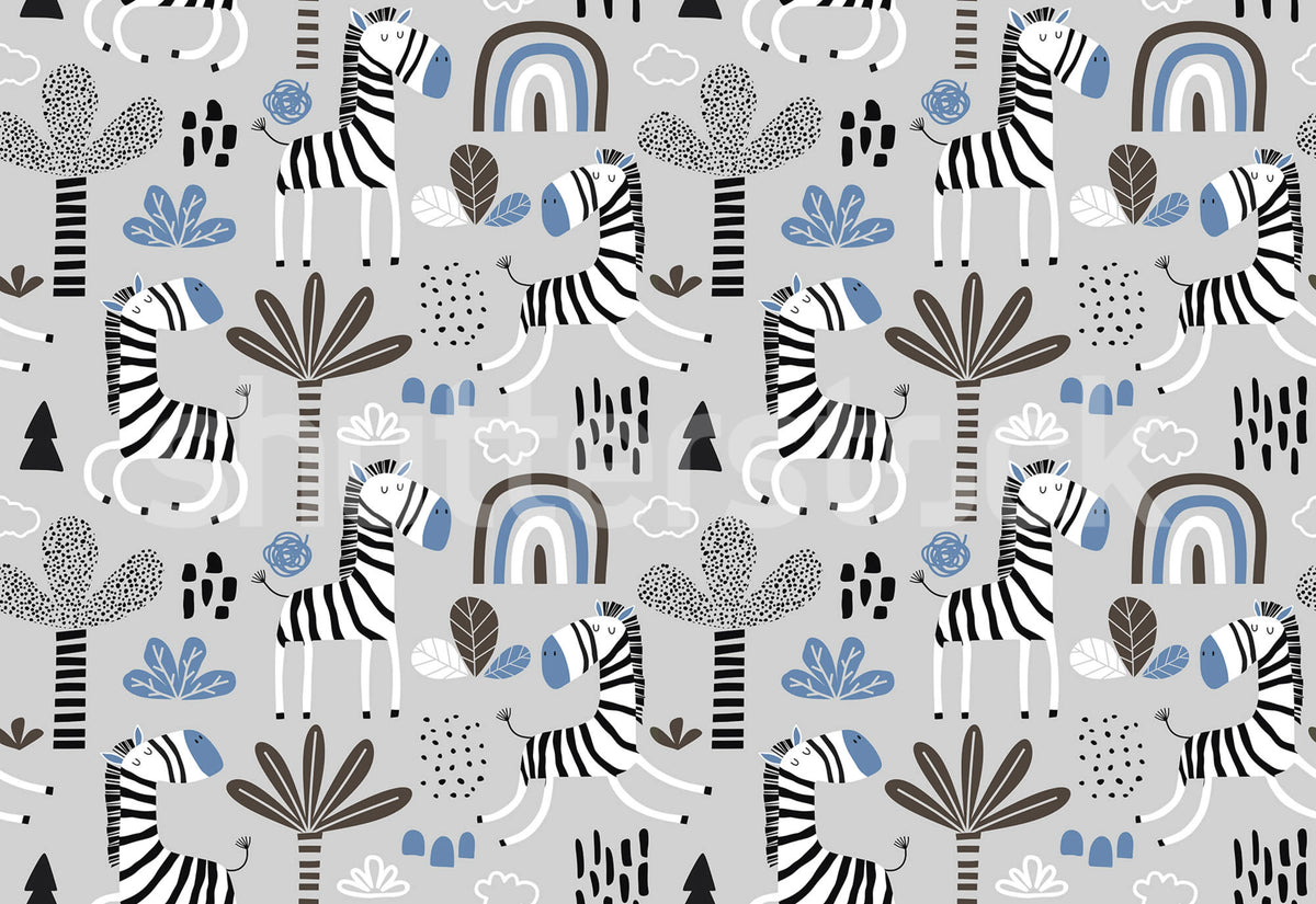 Happy Zebra, Blue Mural Wallpaper - pure wallpaper artwork