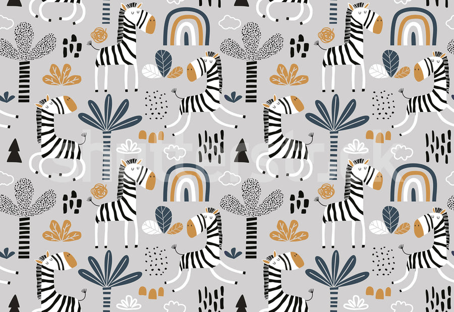 Happy Zebra, Gray Mural Wallpaper