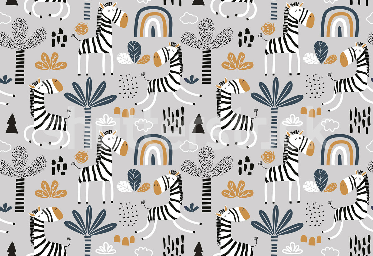 Happy Zebra, Gray Mural Wallpaper - pure wallpaper artwork