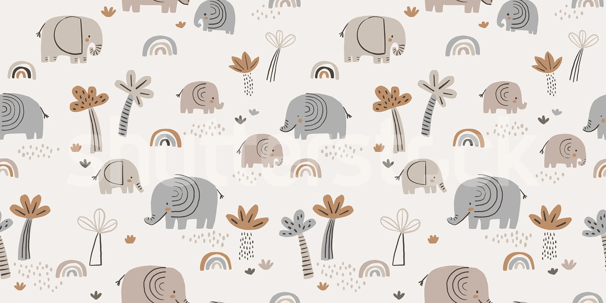 Elephant Savanna, Beige Mural Wallpaper - pure wallpaper artwork
