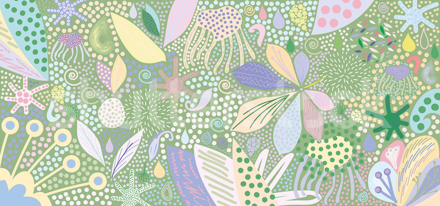 Flower Art, Green Mural Wallpaper