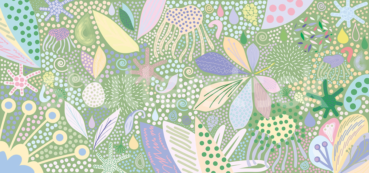 Flower Art, Green Mural Wallpaper - pure wallpaper artwork