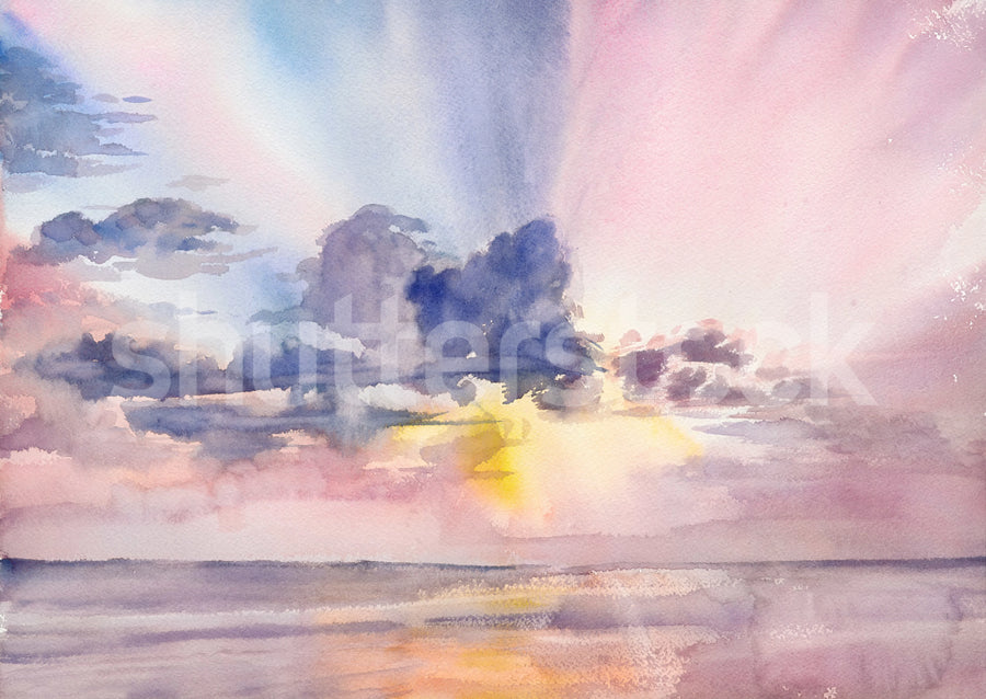 Watercolor Sky, Pink Mural Wallpaper
