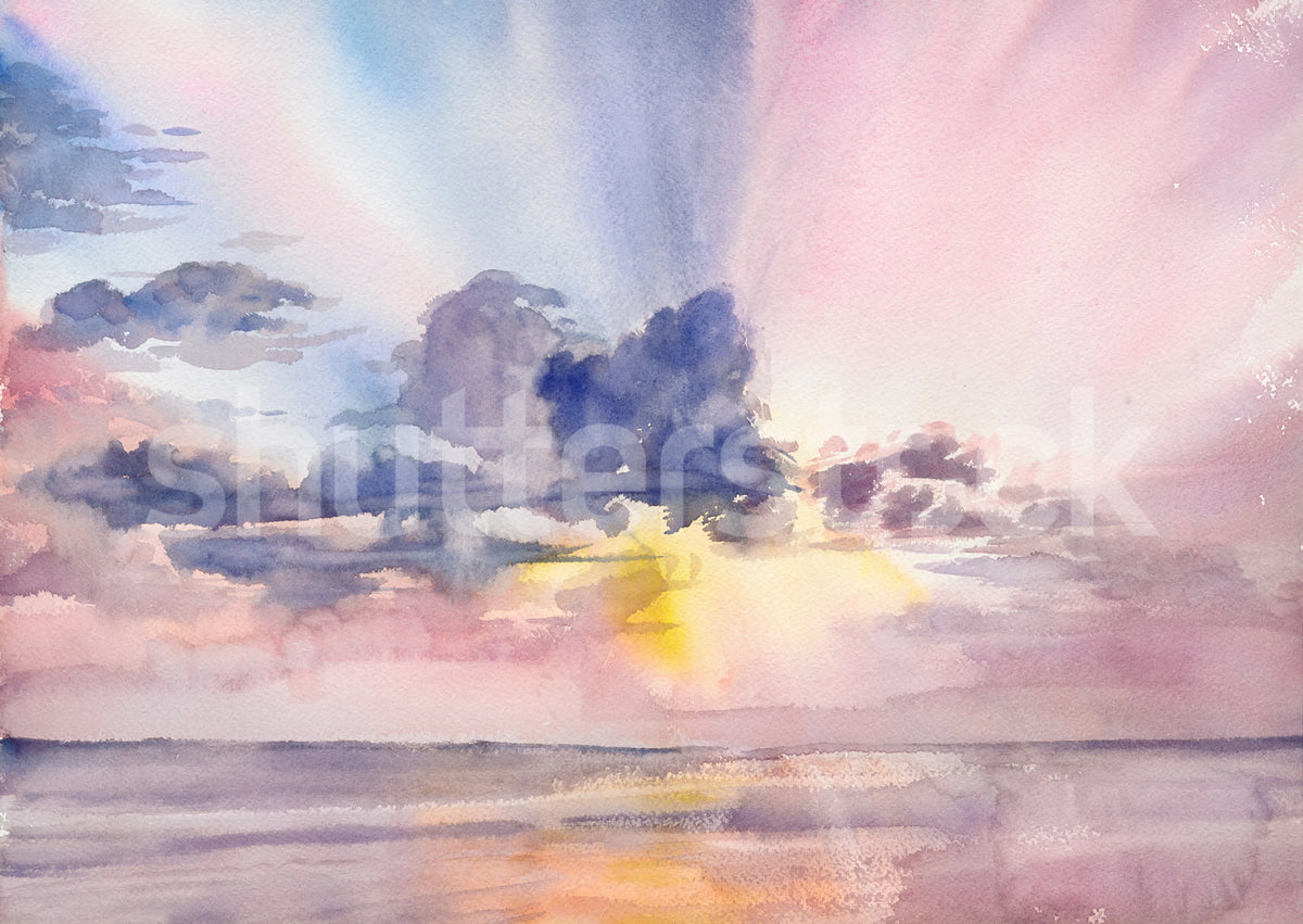 Watercolor Sky, Pink Mural Wallpaper - pure wallpaper artwork