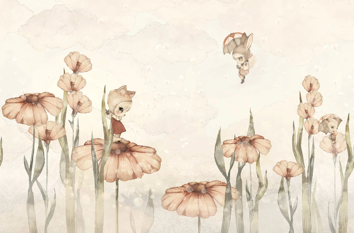 Bloomy Fields of Marion, Off White Mural Wallpaper - pure wallpaper artwork