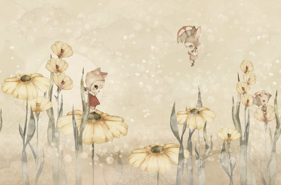 Bloomy Fields of Marion, Warm Yellow Mural Wallpaper