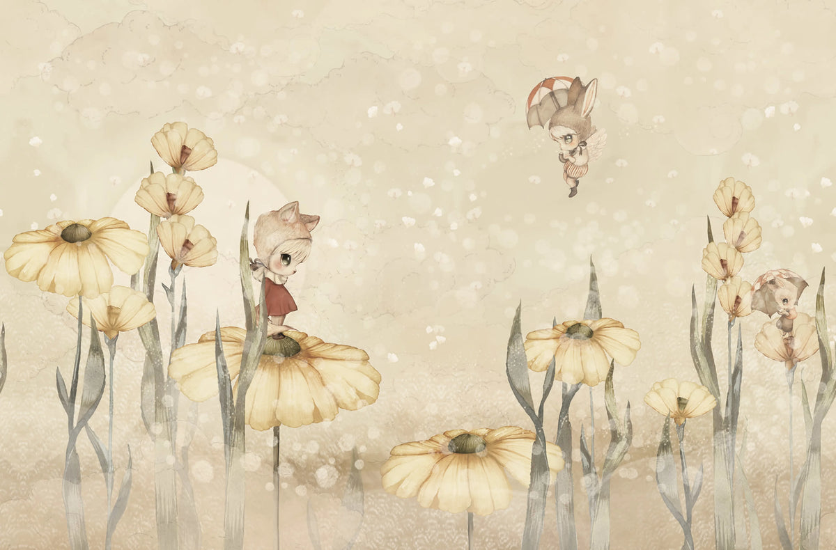Bloomy Fields of Marion, Warm Yellow Mural Wallpaper - pure wallpaper artwork