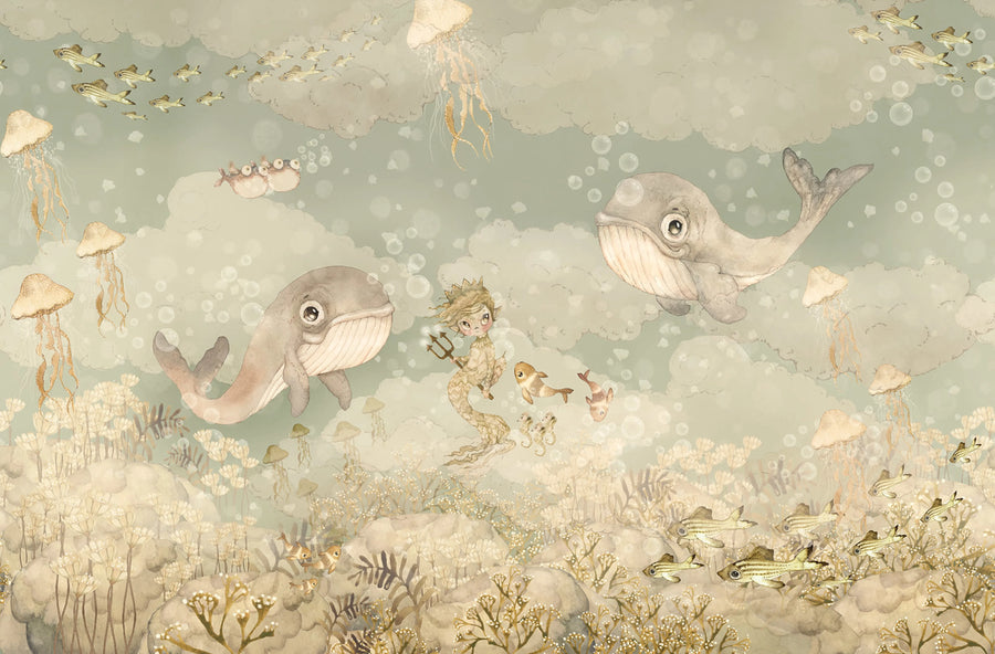 Water Song, Aqua Green Mural Wallpaper