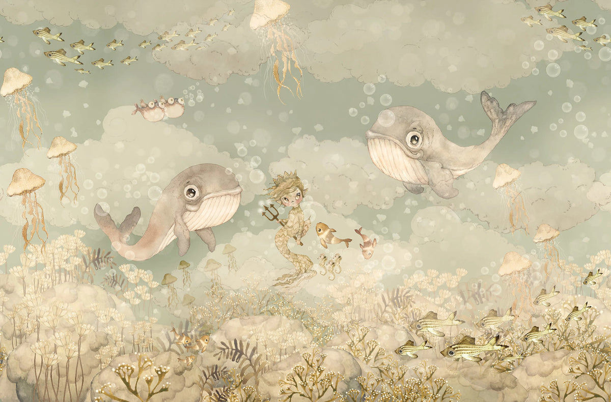 Water Song, Aqua Green Mural Wallpaper - pure wallpaper artwork