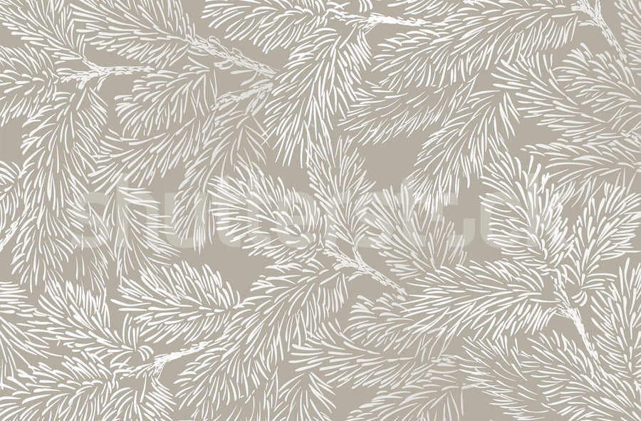 Fir Twig, Gray Mural Wallpaper