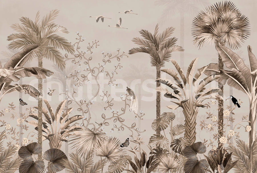 Magnolia Jungle, Beige Mural Wallpaper