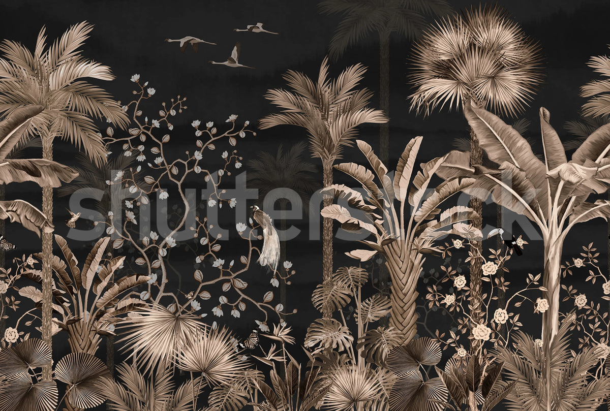 Magnolia Jungle, Black Mural Wallpaper - pure wallpaper artwork