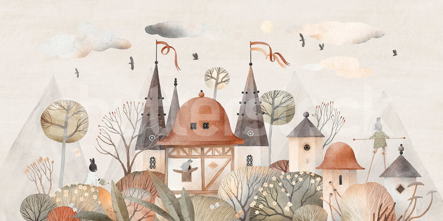 Rabbit Town, Autumn Mural Wallpaper