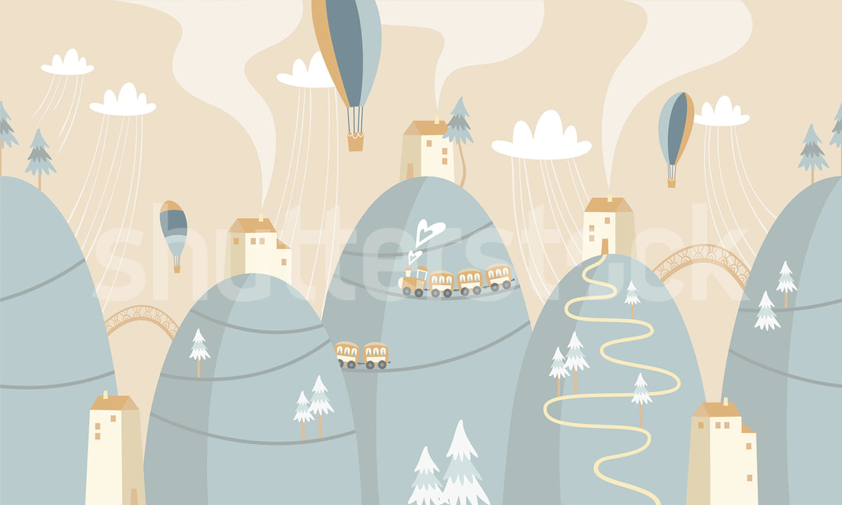 Mountain Village, Pastel Mural Wallpaper - pure wallpaper artwork