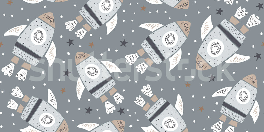 Rockets, Gray Mural Wallpaper