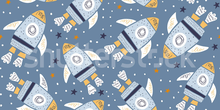 Rockets, Blue Mural Wallpaper